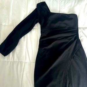 One shoulder cocktail dress long, high slit, rouged